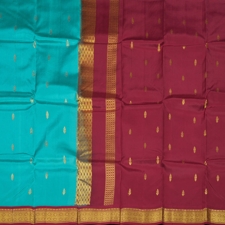 Hayagrivas Teal Pure One-sided Border Kanjivaram Silk saree KBE1544K1-7