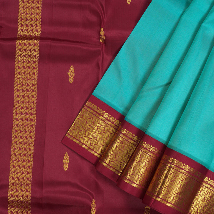 Hayagrivas Teal Pure One-sided Border Kanjivaram Silk saree KBE1544K1-7