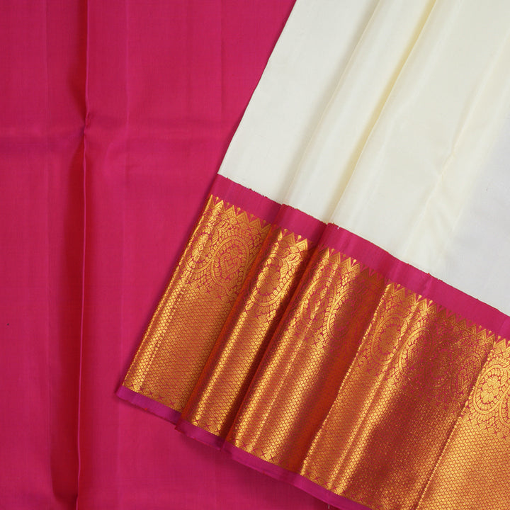 Hayagrivas Half White Kanjivaram Pattu Pavadai with Deep Pink border KBE1546K3-1
