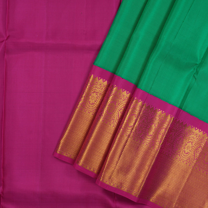 Hayagrivas Handloom Sea Green Kanjivaram Pattu Pavadai with Deep Pink Border KBE1546K3-4