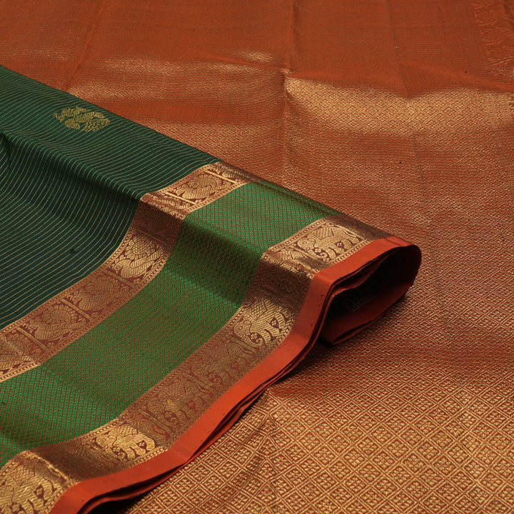 Hayagrivas Bottle Green Handloom Kanjivaram Silk Saree with Burnt Orange Border KBE154D5-2