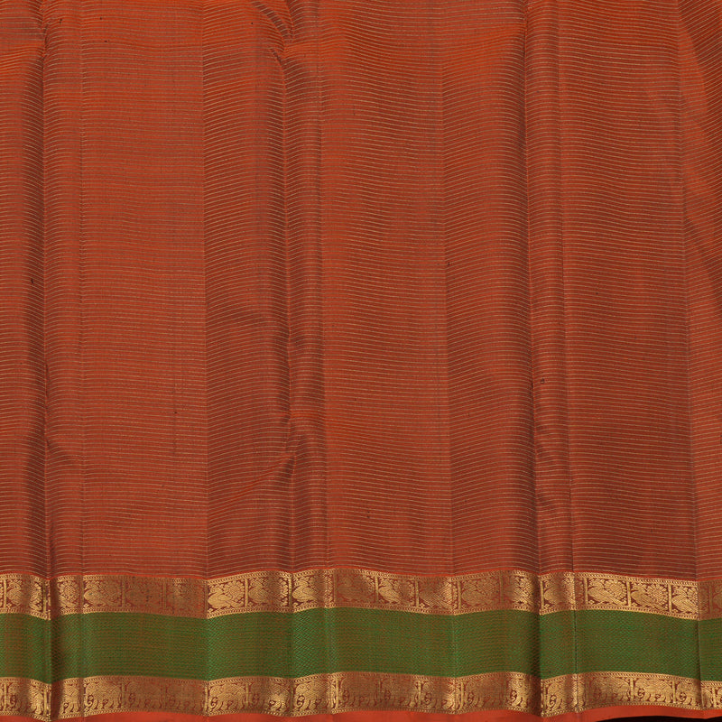 Hayagrivas Bottle Green Handloom Kanjivaram Silk Saree with Burnt Orange Border KBE154D5-2