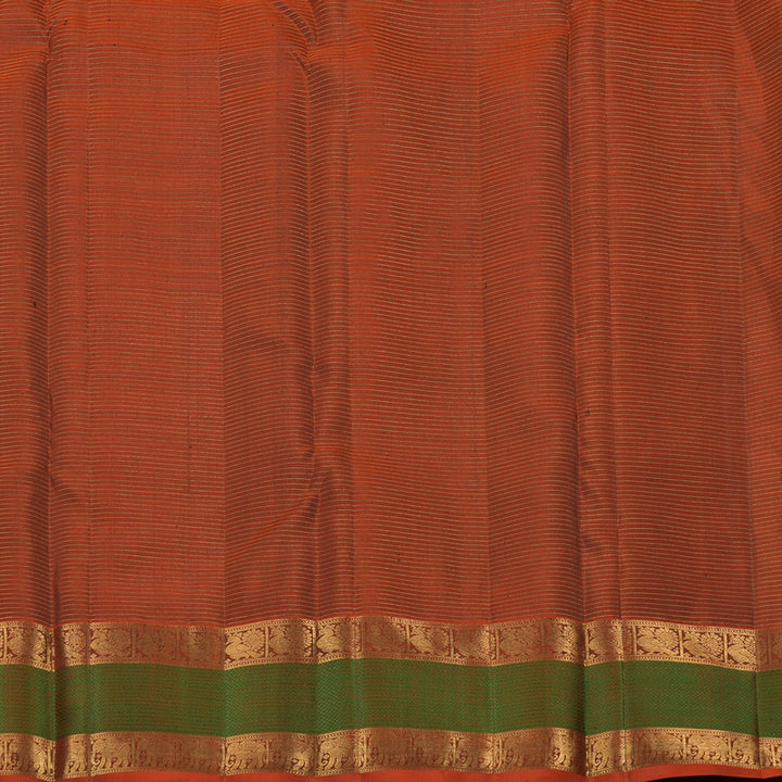 Hayagrivas Bottle Green Handloom Kanjivaram Silk Saree with Burnt Orange Border KBE154D5-2