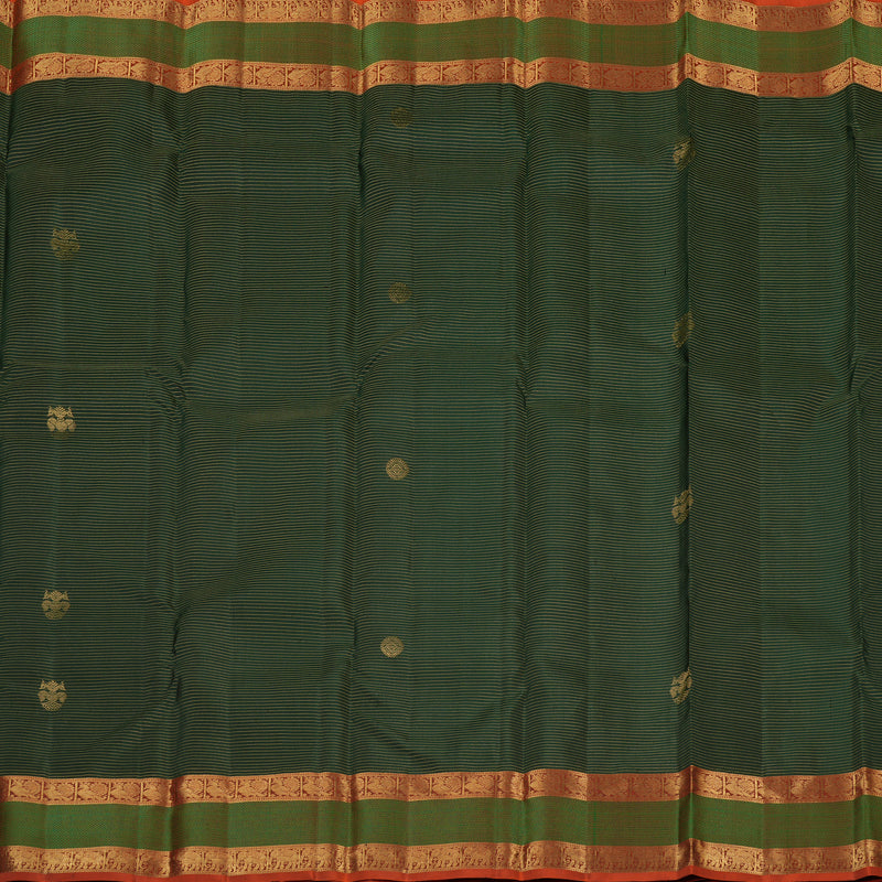 Hayagrivas Bottle Green Handloom Kanjivaram Silk Saree with Burnt Orange Border KBE154D5-2