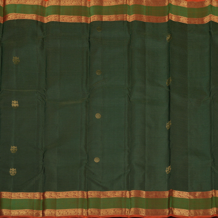 Hayagrivas Bottle Green Handloom Kanjivaram Silk Saree with Burnt Orange Border KBE154D5-2