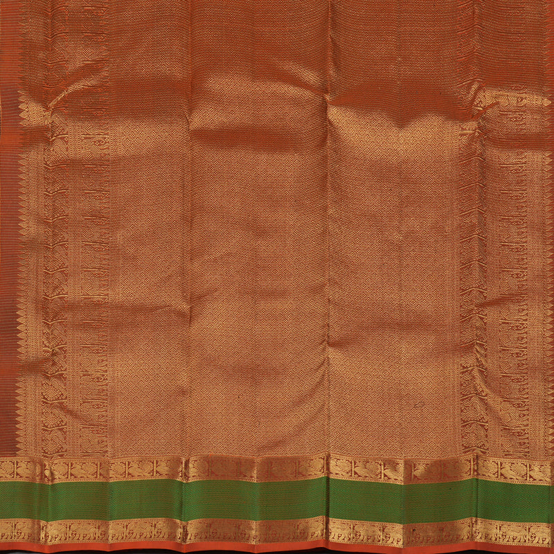 Hayagrivas Bottle Green Handloom Kanjivaram Silk Saree with Burnt Orange Border KBE154D5-2