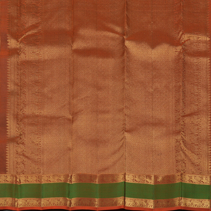 Hayagrivas Bottle Green Handloom Kanjivaram Silk Saree with Burnt Orange Border KBE154D5-2