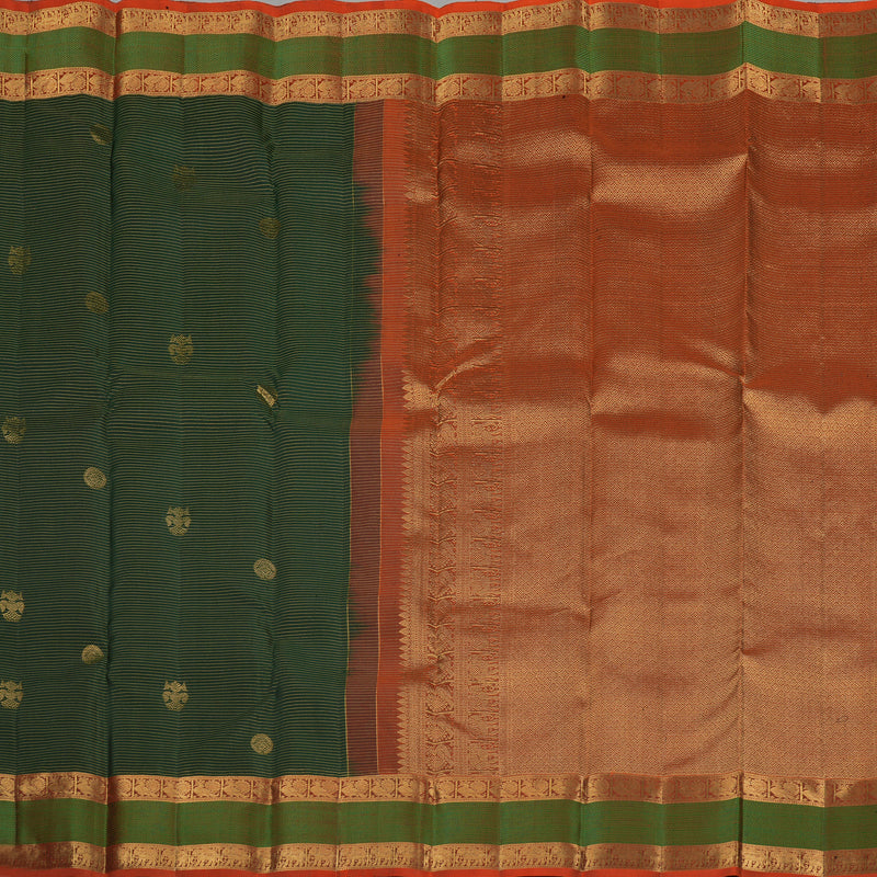 Hayagrivas Bottle Green Handloom Kanjivaram Silk Saree with Burnt Orange Border KBE154D5-2