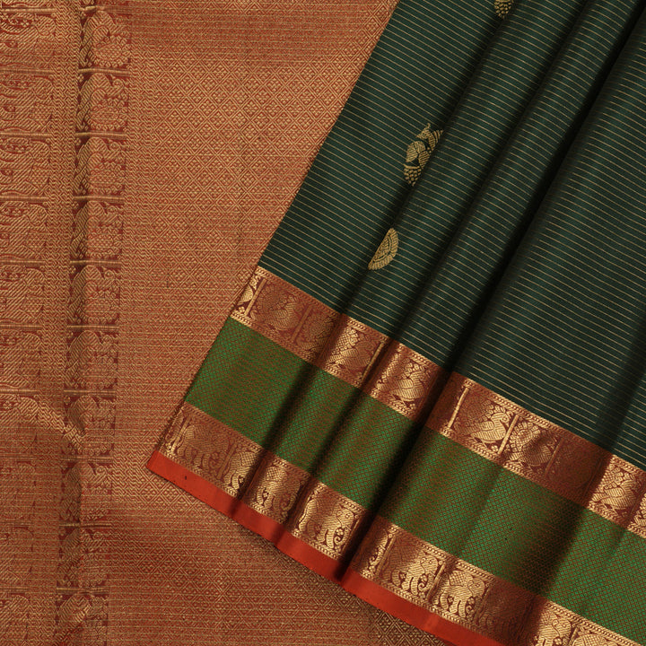 Hayagrivas Bottle Green Handloom Kanjivaram Silk Saree with Burnt Orange Border KBE154D5-2