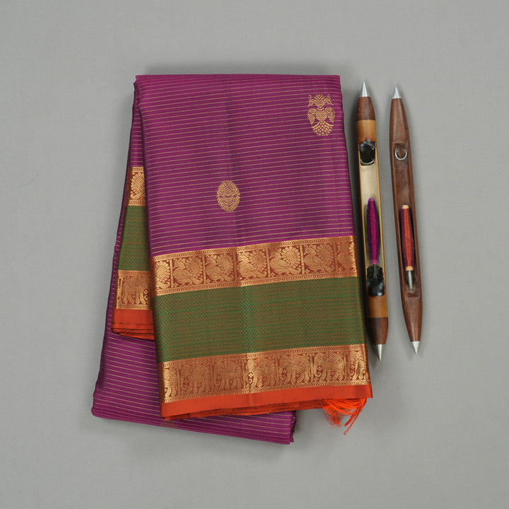 Hayagrivas Dark Purple Handloom Kanjivaram Silk Saree with Mandhalir Border KBE154D5-1