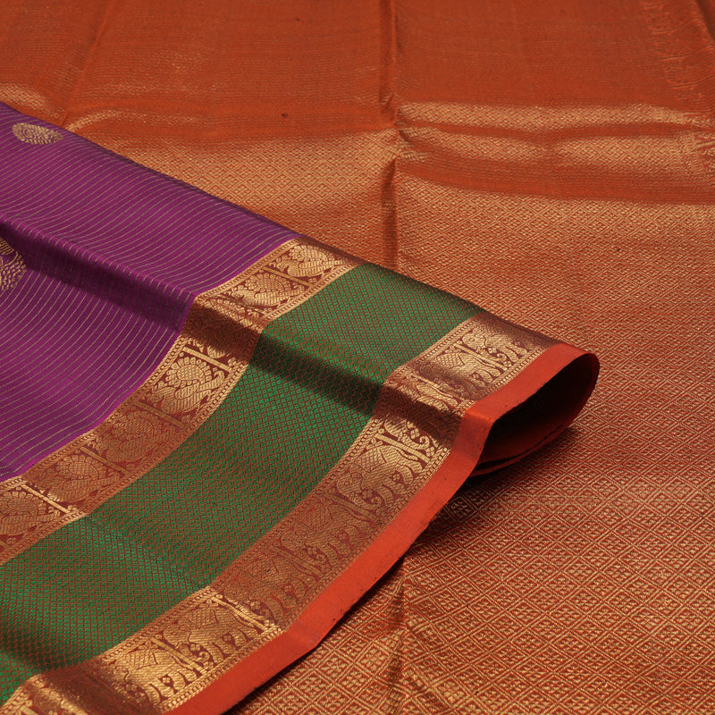 Hayagrivas Dark Purple Handloom Kanjivaram Silk Saree with Mandhalir Border KBE154D5-1