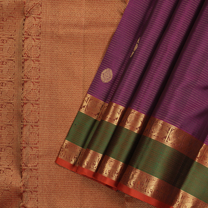 Hayagrivas Dark Purple Handloom Kanjivaram Silk Saree with Mandhalir Border KBE154D5-1