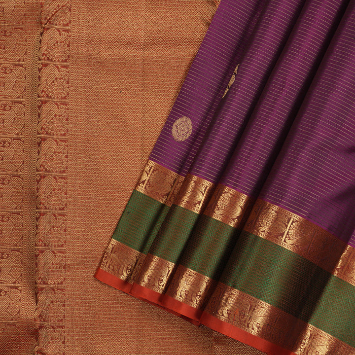 Hayagrivas Dark Purple Handloom Kanjivaram Silk Saree with Mandhalir Border KBE154D5-1