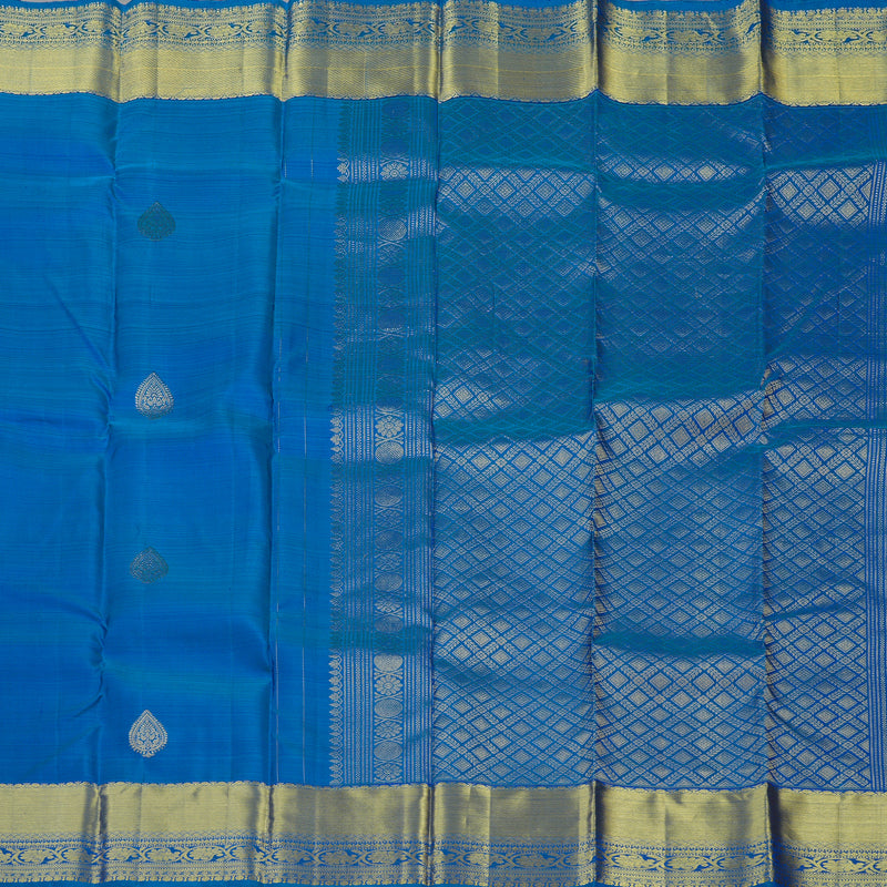 Hayagrivas Handloom Peacock Blue Kanjivaram Silk Saree KBE1552K1-2