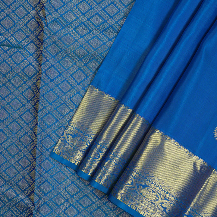Hayagrivas Handloom Peacock Blue Kanjivaram Silk Saree KBE1552K1-2