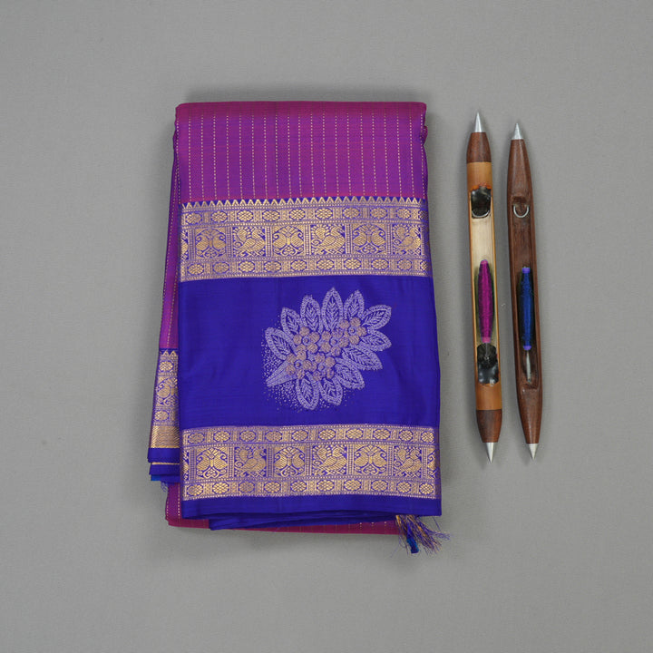 Hayagrivas Handloom Purple Kanjivaram Silk Saree with Purplish Blue Border KBE1552K4-1