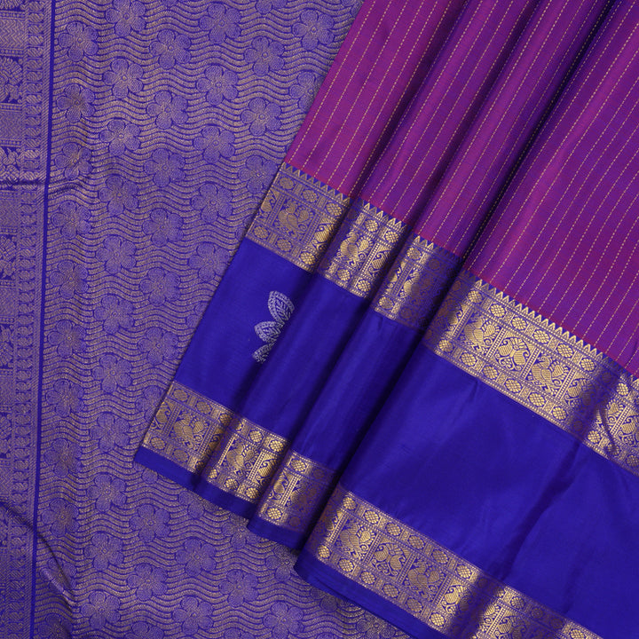 Hayagrivas Handloom Purple Kanjivaram Silk Saree with Purplish Blue Border KBE1552K4-1