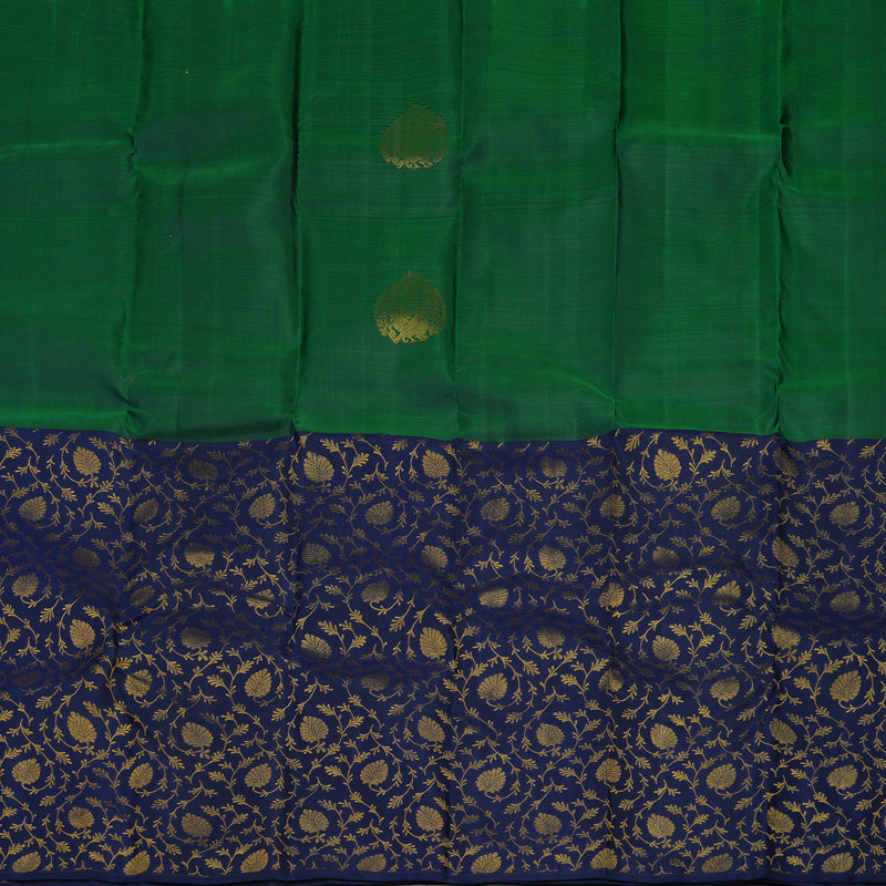 Hayagrivas Handloom Bottle Green Kanjivaram Silk Saree with Navy Blue Border KBE1552K5-2