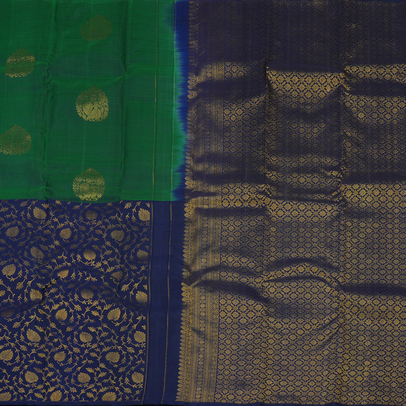 Hayagrivas Handloom Bottle Green Kanjivaram Silk Saree with Navy Blue Border KBE1552K5-2