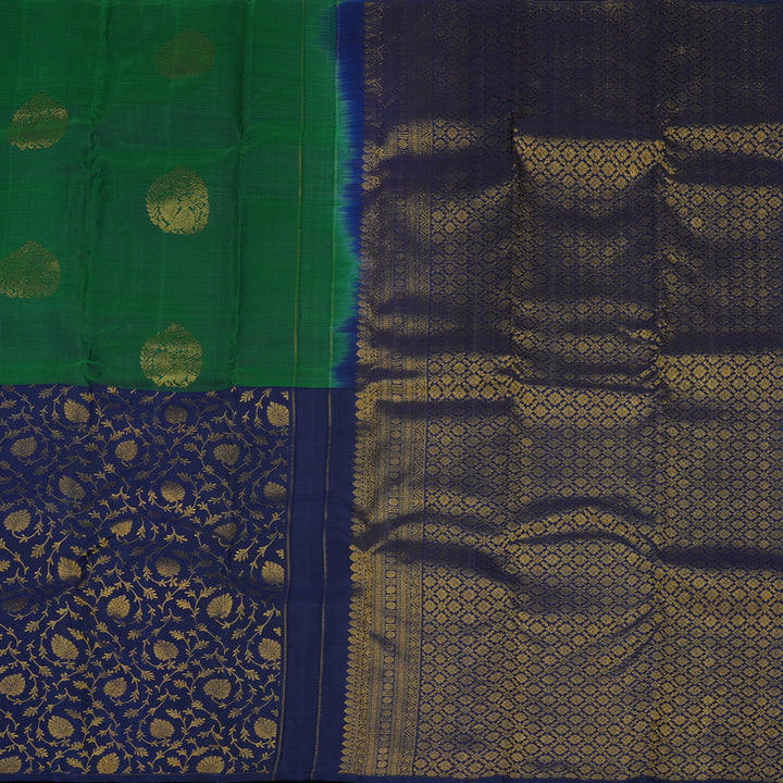 Hayagrivas Handloom Bottle Green Kanjivaram Silk Saree with Navy Blue Border KBE1552K5-2