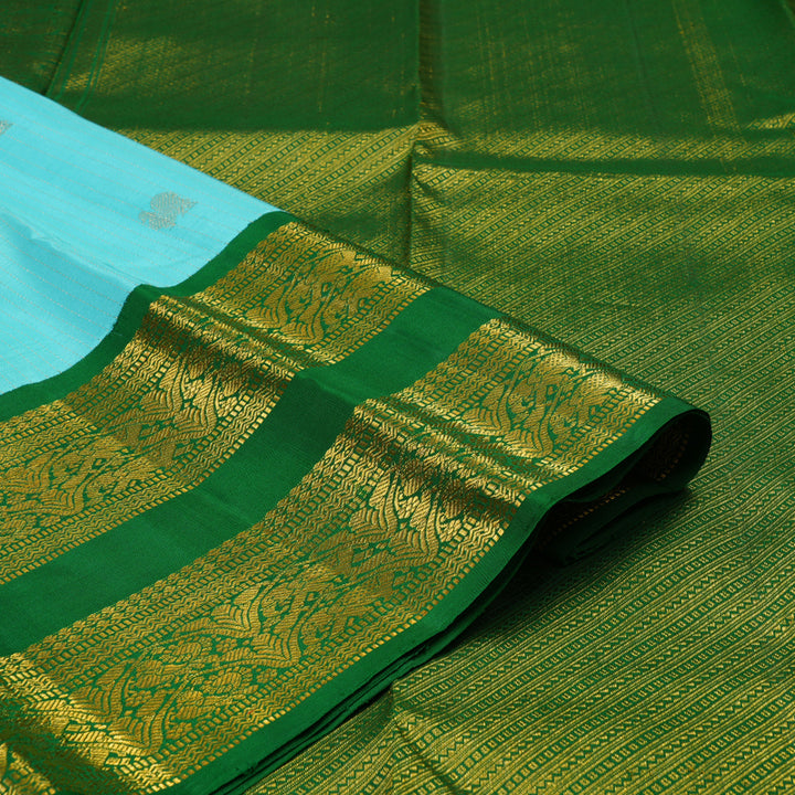 Hayagrivas Handloom Sky Blue Kanjivaram Silk Saree with Green Border KBE1552K6-2