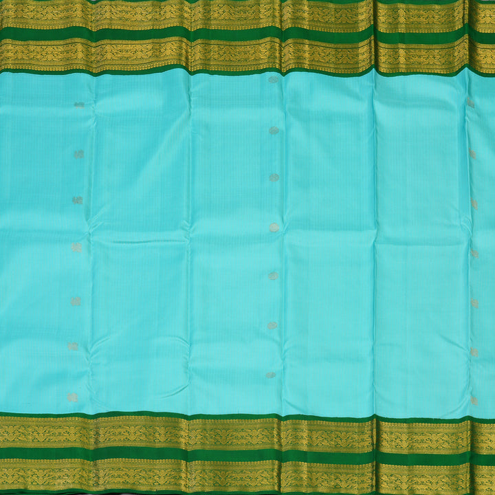 Hayagrivas Handloom Sky Blue Kanjivaram Silk Saree with Green Border KBE1552K6-2
