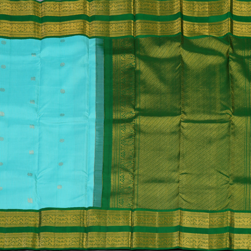 Hayagrivas Handloom Sky Blue Kanjivaram Silk Saree with Green Border KBE1552K6-2