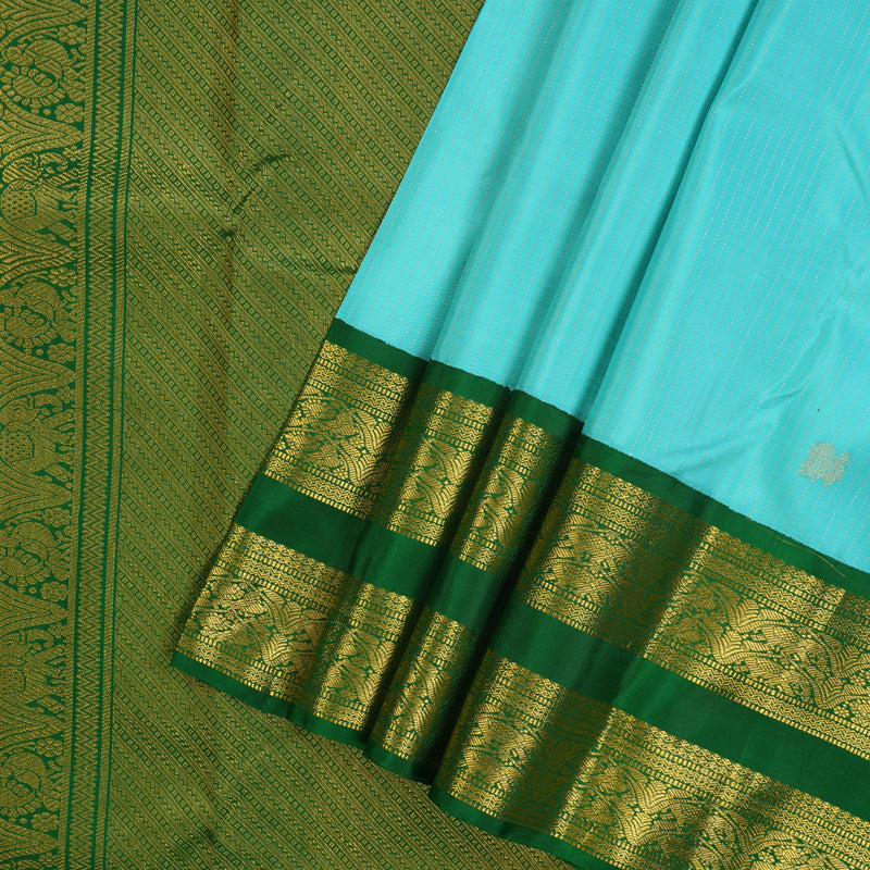 Hayagrivas Handloom Sky Blue Kanjivaram Silk Saree with Green Border KBE1552K6-2