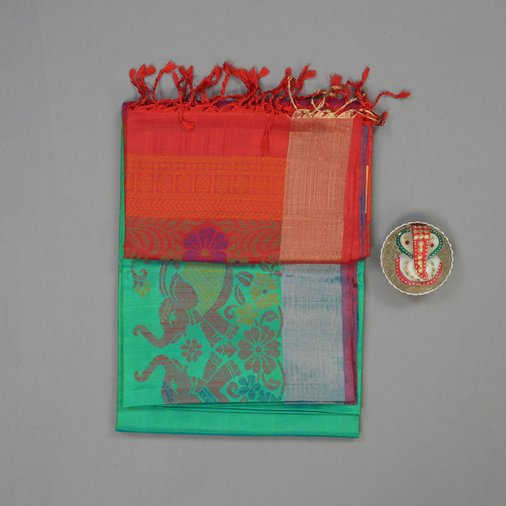 Hayagrivas Handloom Dual Tone (Green & Yellow) Kanjivaram Soft Silk Saree with Tissue Border KBE1554K1-1