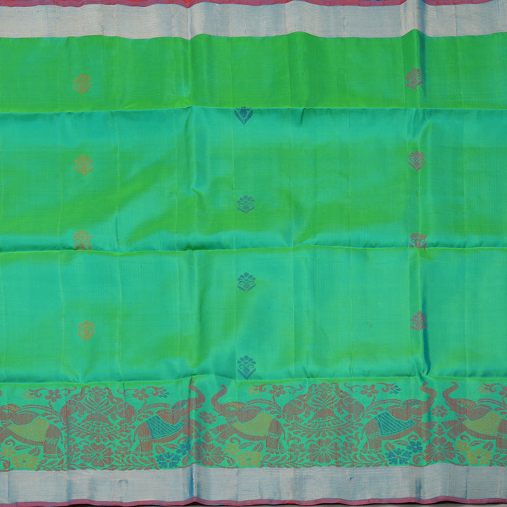 Hayagrivas Handloom Dual Tone (Green & Yellow) Kanjivaram Soft Silk Saree with Tissue Border KBE1554K1-1