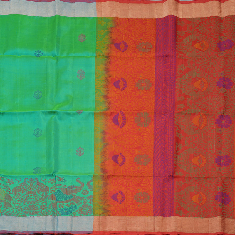 Hayagrivas Handloom Dual Tone (Green & Yellow) Kanjivaram Soft Silk Saree with Tissue Border KBE1554K1-1