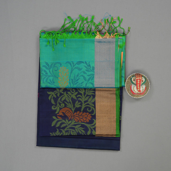 Hayagrivas Handloom Navy Blue Kanjivaram Soft Silk Saree with Tissue Border KBE1554K1-11