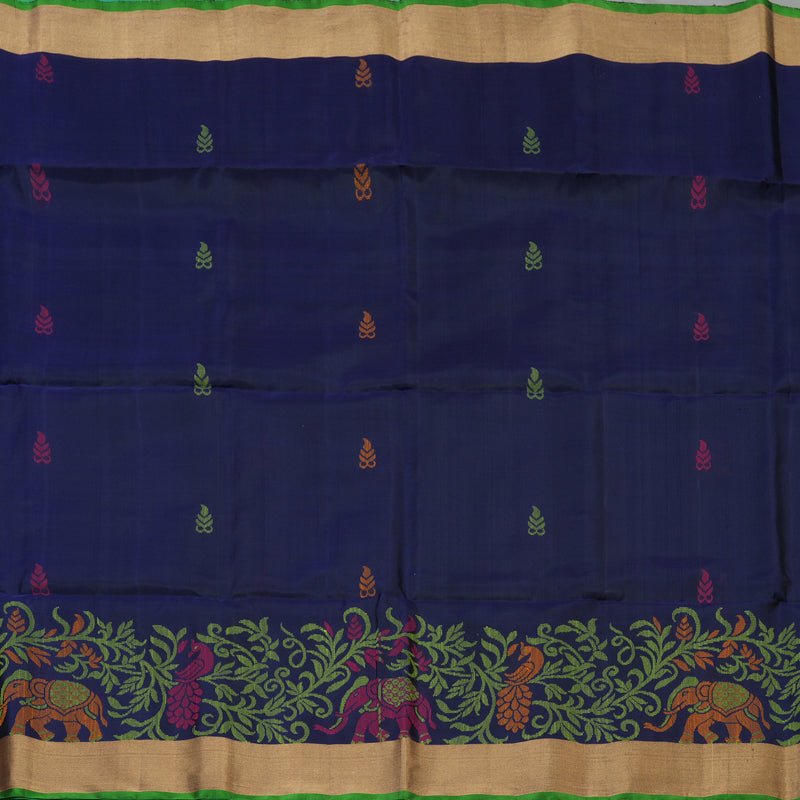 Hayagrivas Handloom Navy Blue Kanjivaram Soft Silk Saree with Tissue Border KBE1554K1-11