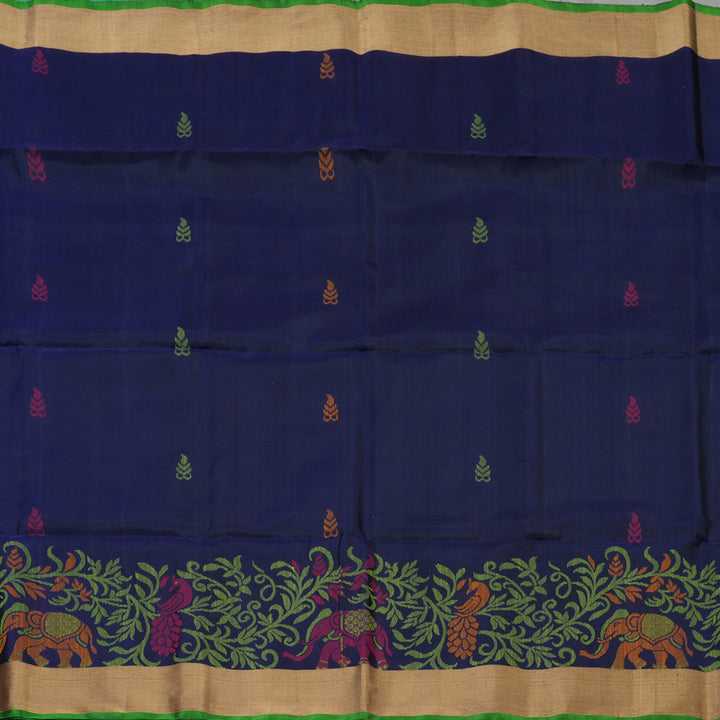 Hayagrivas Handloom Navy Blue Kanjivaram Soft Silk Saree with Tissue Border KBE1554K1-11