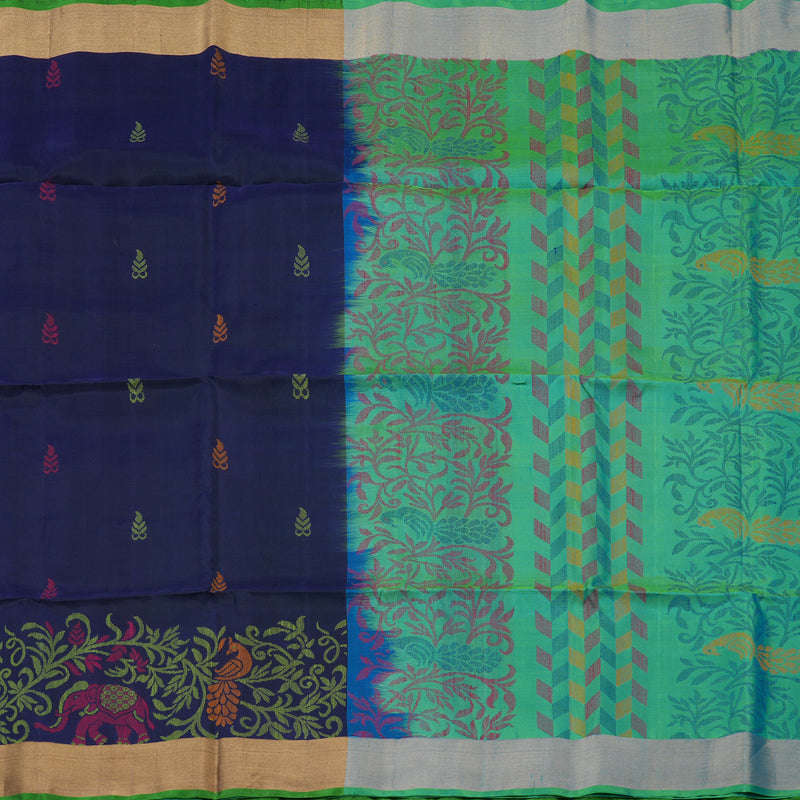 Hayagrivas Handloom Navy Blue Kanjivaram Soft Silk Saree with Tissue Border KBE1554K1-11