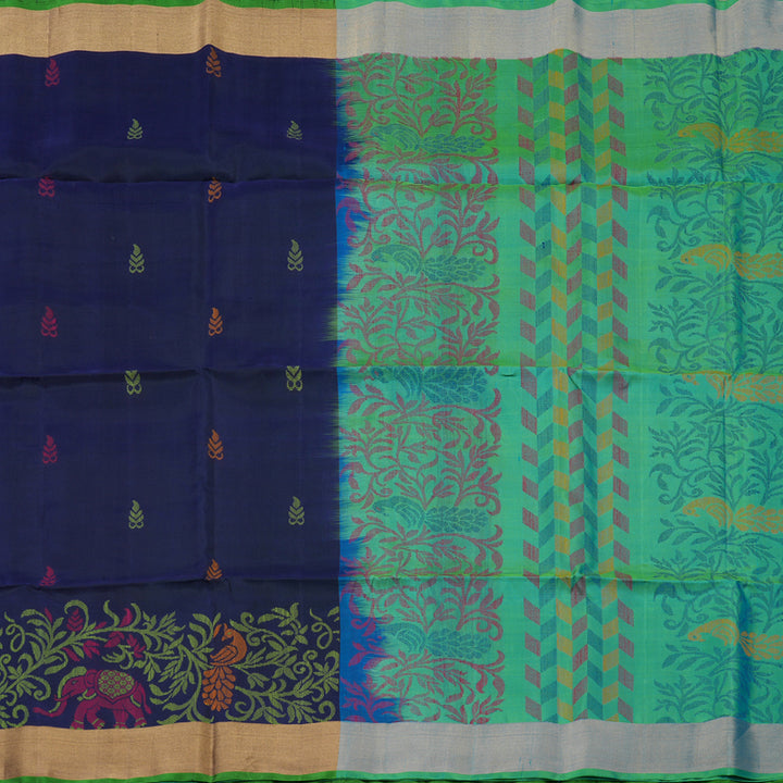 Hayagrivas Handloom Navy Blue Kanjivaram Soft Silk Saree with Tissue Border KBE1554K1-11