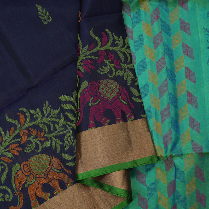 Hayagrivas Handloom Navy Blue Kanjivaram Soft Silk Saree with Tissue Border KBE1554K1-11