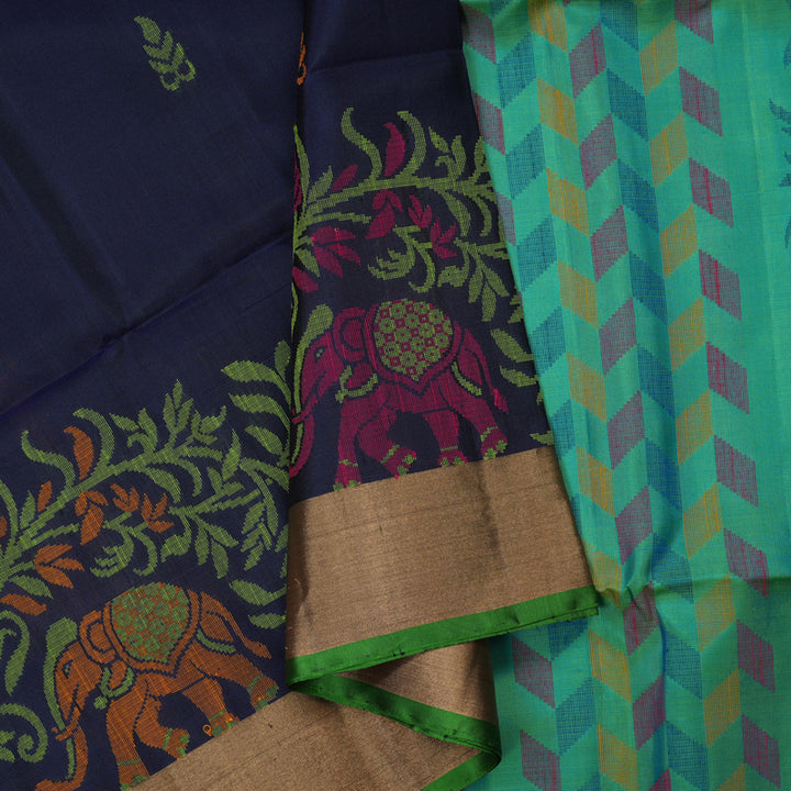 Hayagrivas Handloom Navy Blue Kanjivaram Soft Silk Saree with Tissue Border KBE1554K1-11