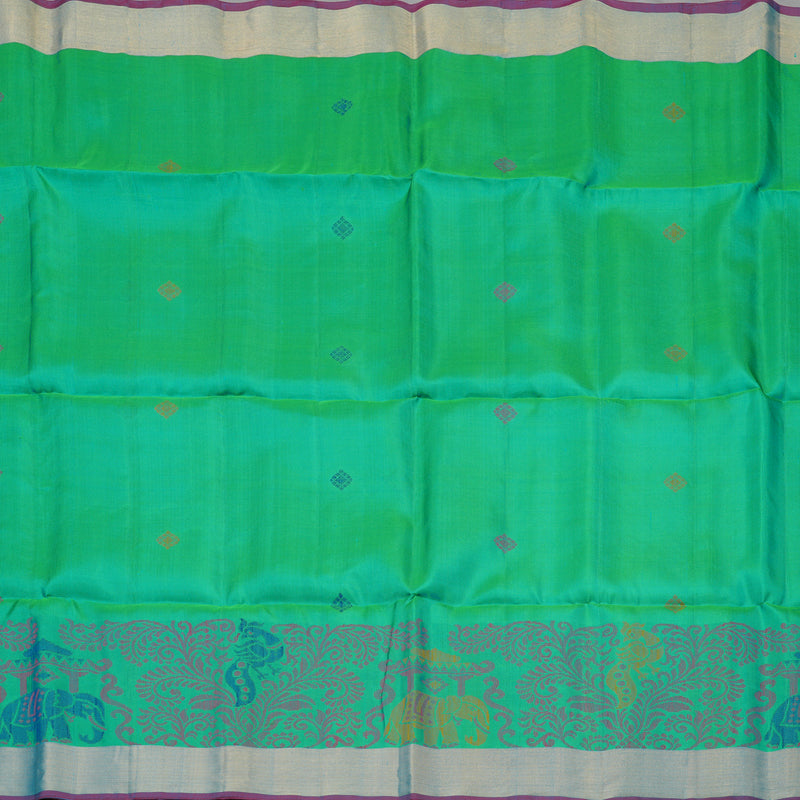 Hayagrivas Handloom Dual Tone (Green & Yellow) Kanjivaram Soft Silk Saree with Tissue Border KBE1554K1-12