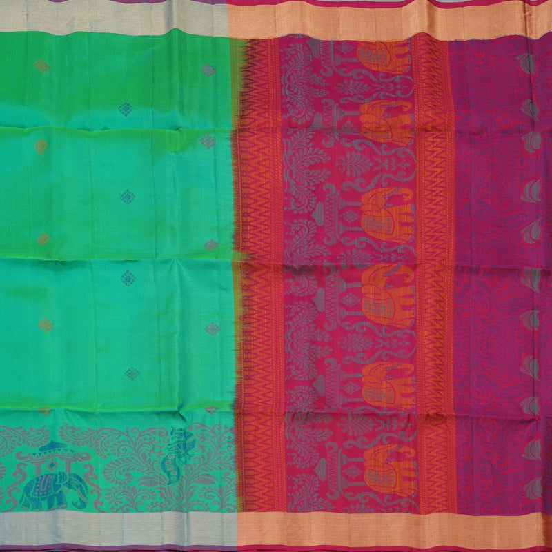 Hayagrivas Handloom Dual Tone (Green & Yellow) Kanjivaram Soft Silk Saree with Tissue Border KBE1554K1-12