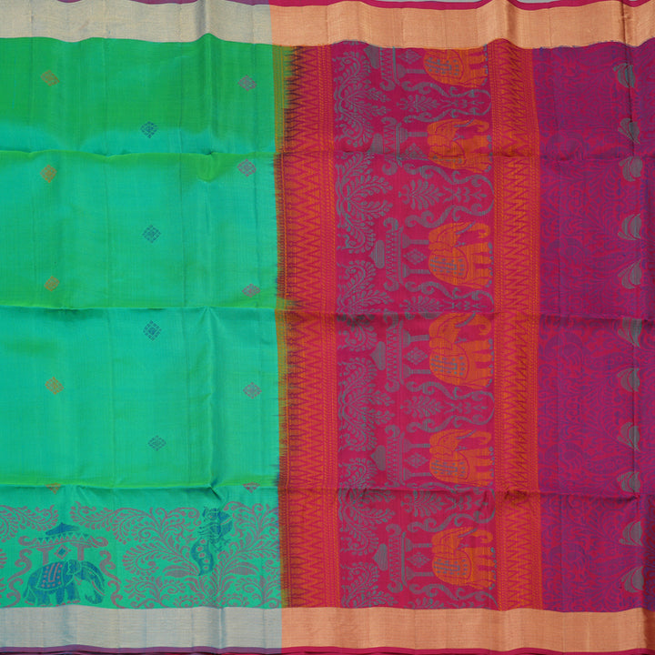 Hayagrivas Handloom Dual Tone (Green & Yellow) Kanjivaram Soft Silk Saree with Tissue Border KBE1554K1-12