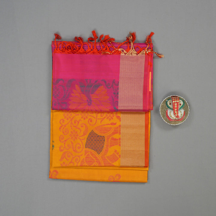 Hayagrivas Handloom Tumeric Yellow Kanjivaram Soft Silk Saree with Tissue Border KBE1554K1-13