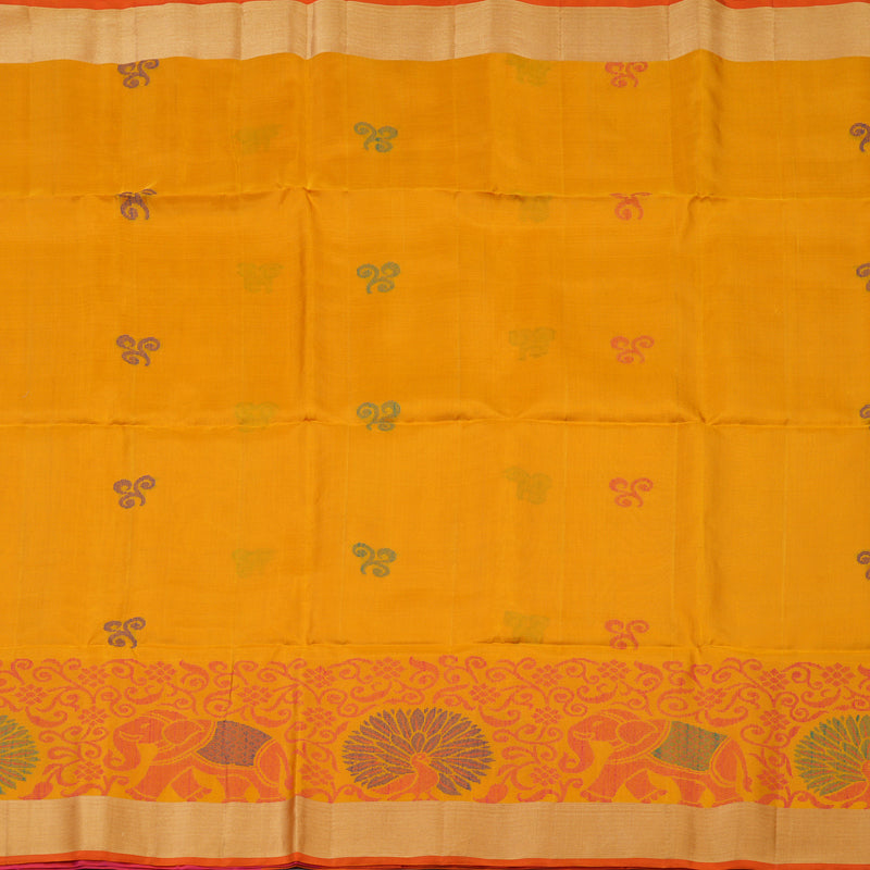 Hayagrivas Handloom Tumeric Yellow Kanjivaram Soft Silk Saree with Tissue Border KBE1554K1-13
