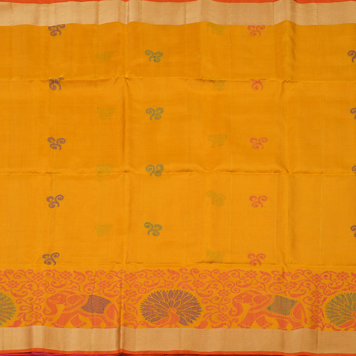 Hayagrivas Handloom Tumeric Yellow Kanjivaram Soft Silk Saree with Tissue Border KBE1554K1-13