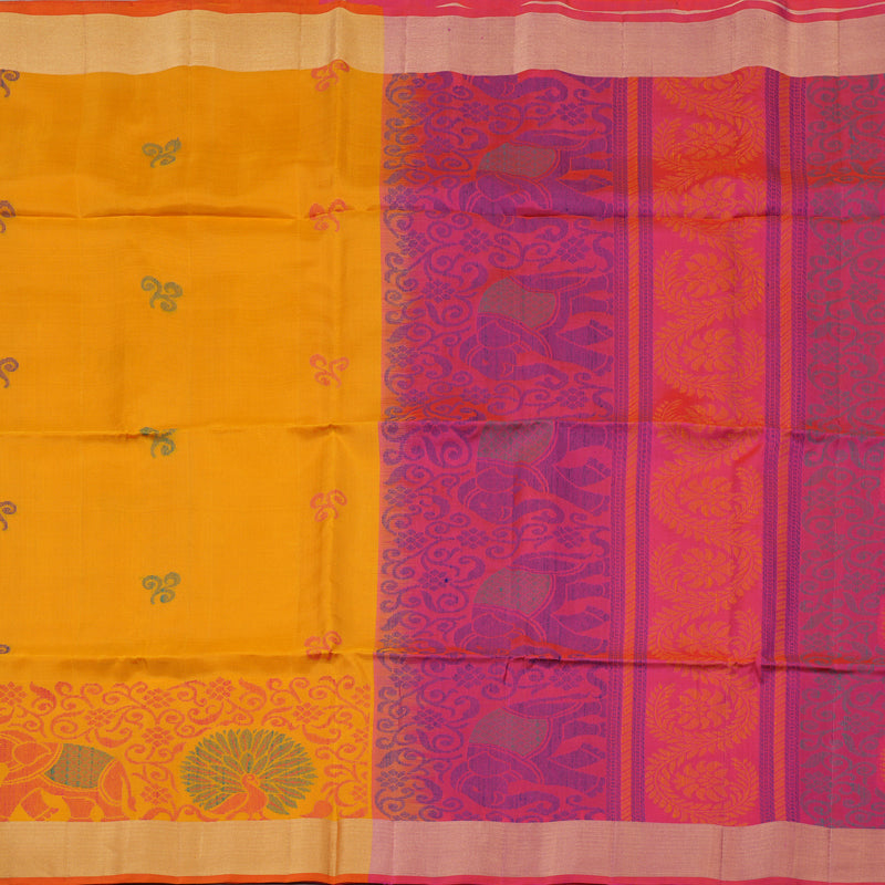 Hayagrivas Handloom Tumeric Yellow Kanjivaram Soft Silk Saree with Tissue Border KBE1554K1-13