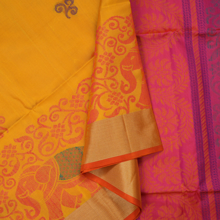 Hayagrivas Handloom Tumeric Yellow Kanjivaram Soft Silk Saree with Tissue Border KBE1554K1-13