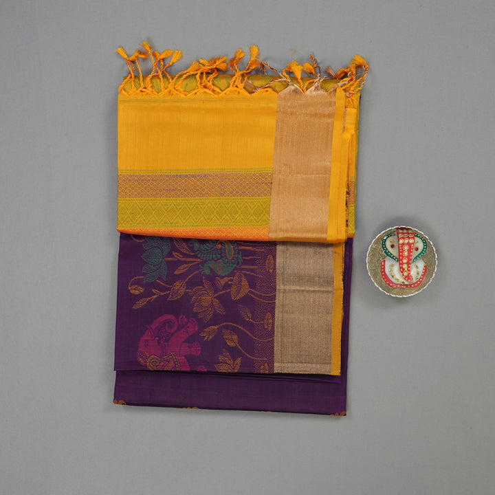 Hayagrivas Handloom Deep Violet Kanjivaram Soft Silk Saree with Tissue Border KBE1554K1-15