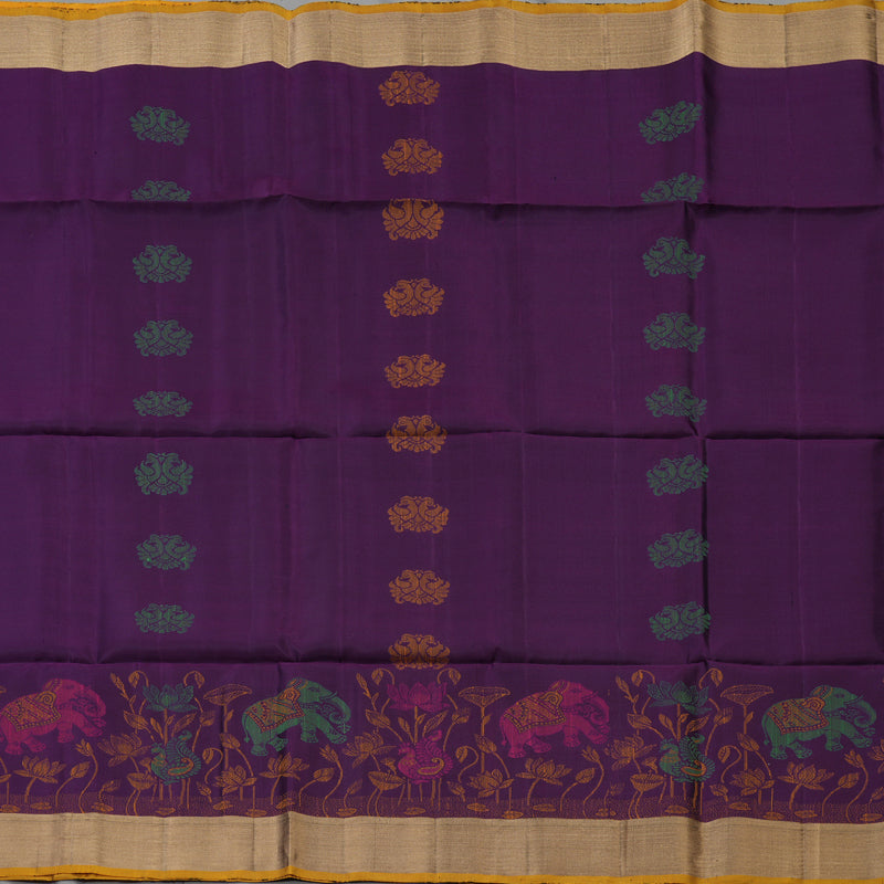 Hayagrivas Handloom Deep Violet Kanjivaram Soft Silk Saree with Tissue Border KBE1554K1-15