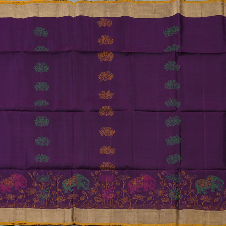 Hayagrivas Handloom Deep Violet Kanjivaram Soft Silk Saree with Tissue Border KBE1554K1-15