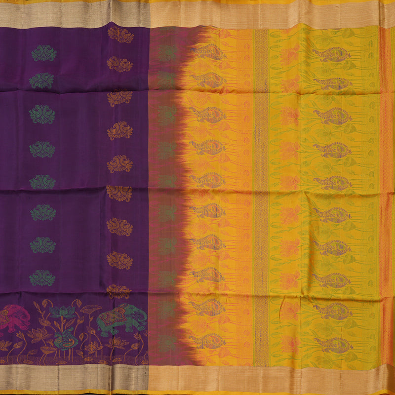Hayagrivas Handloom Deep Violet Kanjivaram Soft Silk Saree with Tissue Border KBE1554K1-15